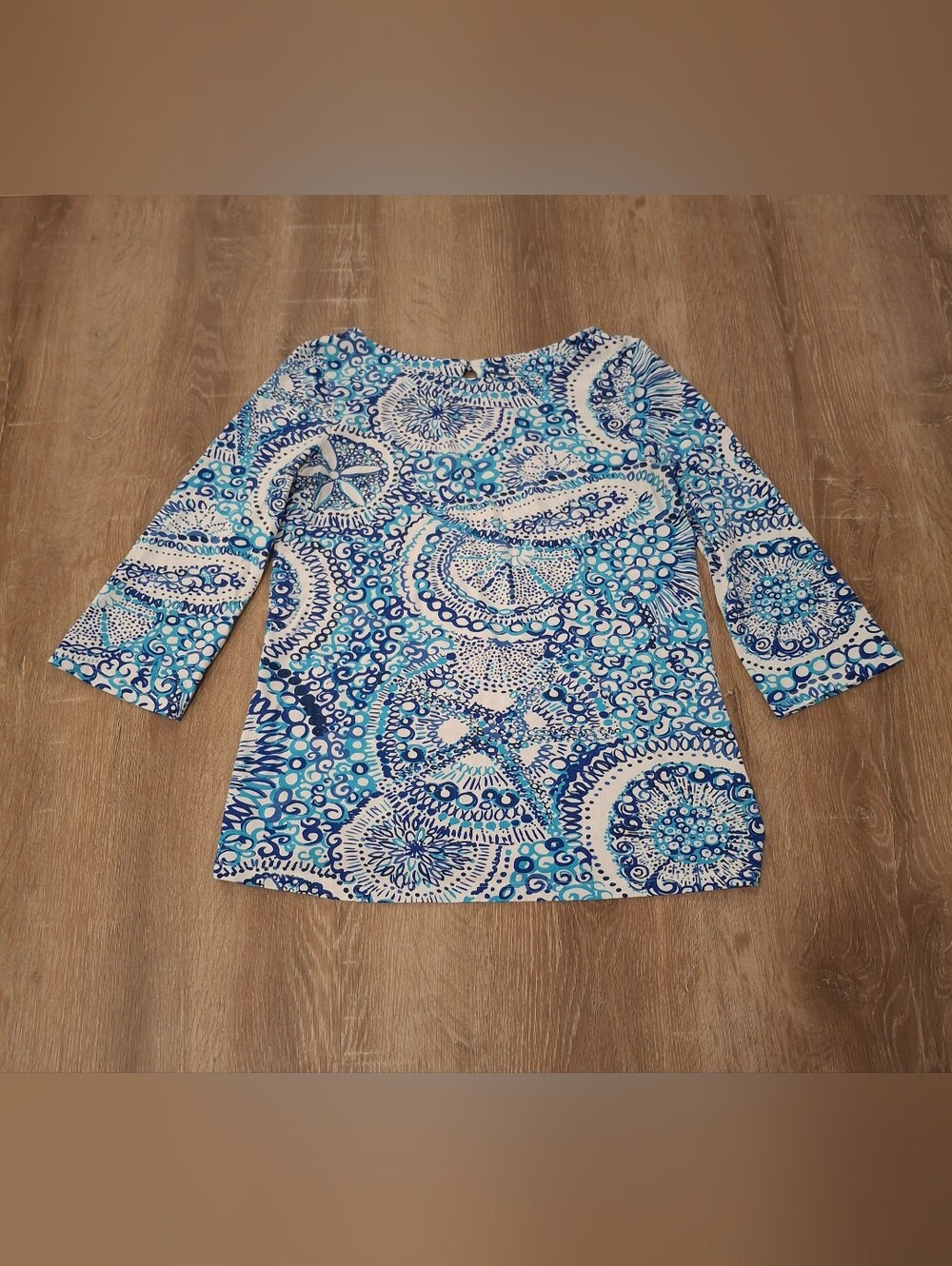 Lilly Pulitzer Printed Tunic Top Women's Small Blue White Medallion